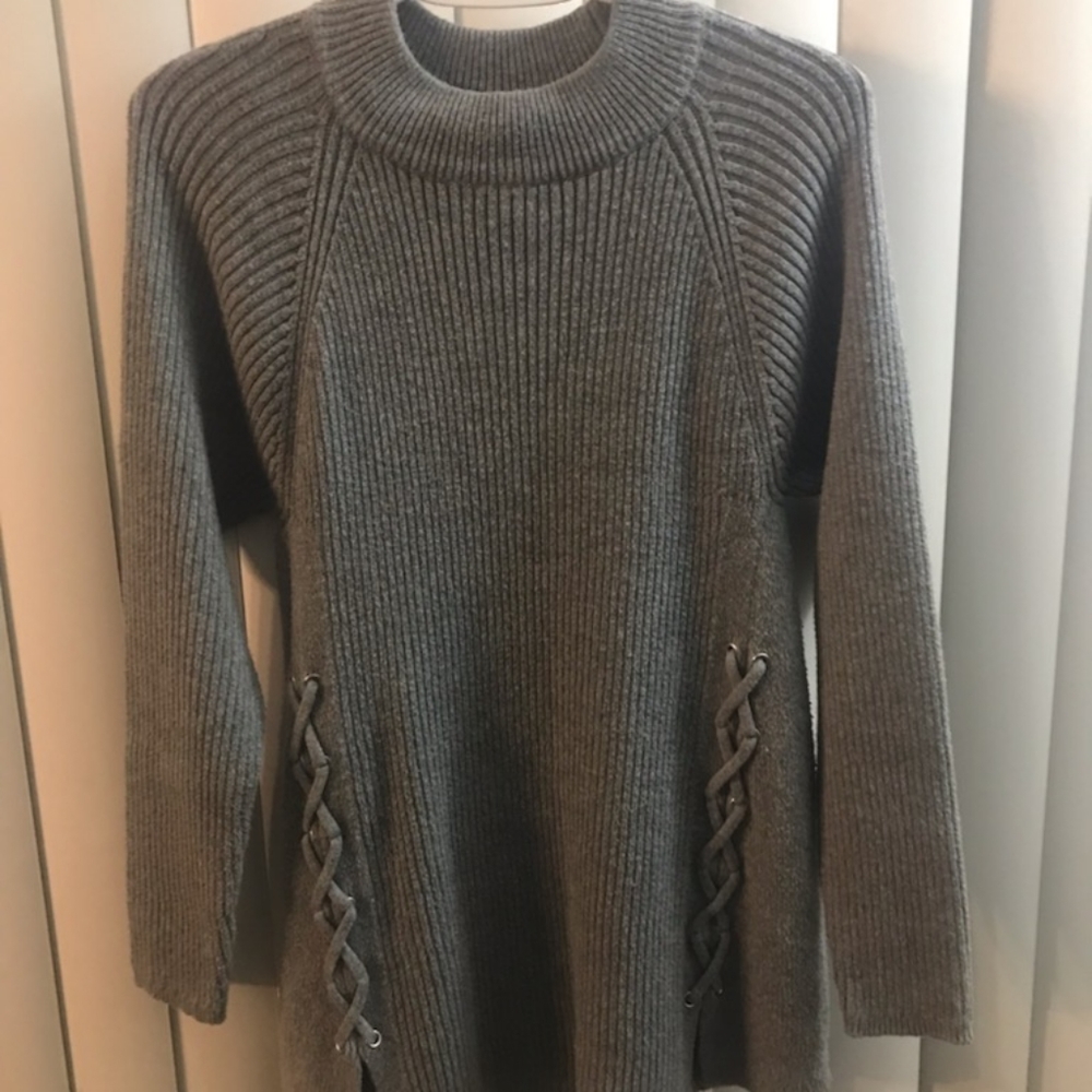 Style & CoMock Neck Lace-Up Ribbed Knit Sweater